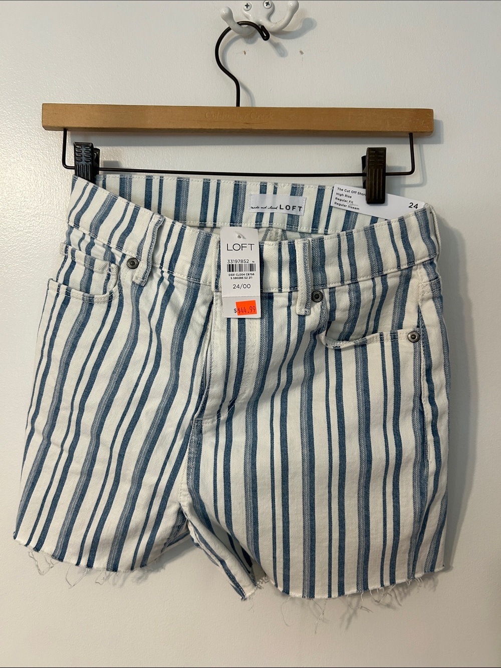 LOFT Blue and White Striped Jean Shorts